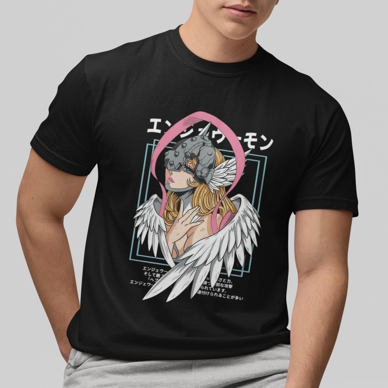Anime Angel Girl T-Shirt Japanese Cyberpunk Style Graphic Tee Cool Unisex Casual S