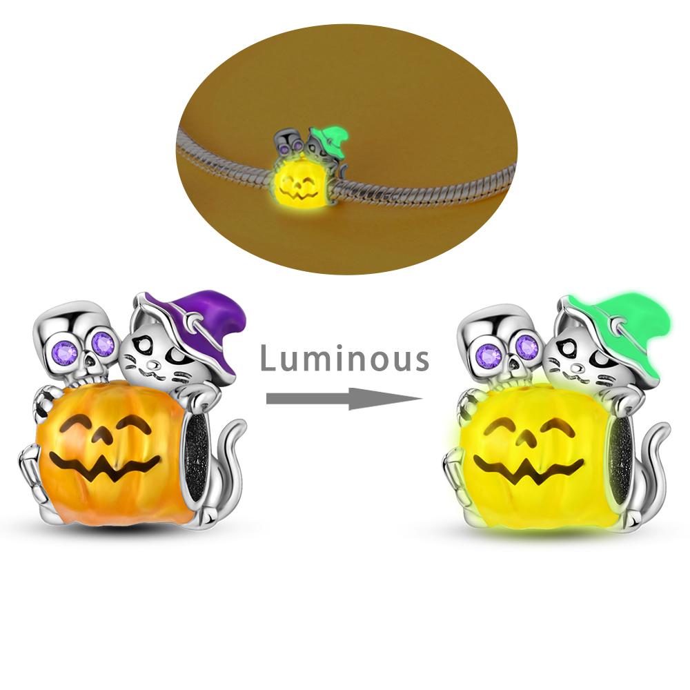 Halloween Charmscopper Black Cat Pumpkin Skull Ghost Witch Beads Pendant Fit Original Bangle Bracelet Diy Jewelry Charm