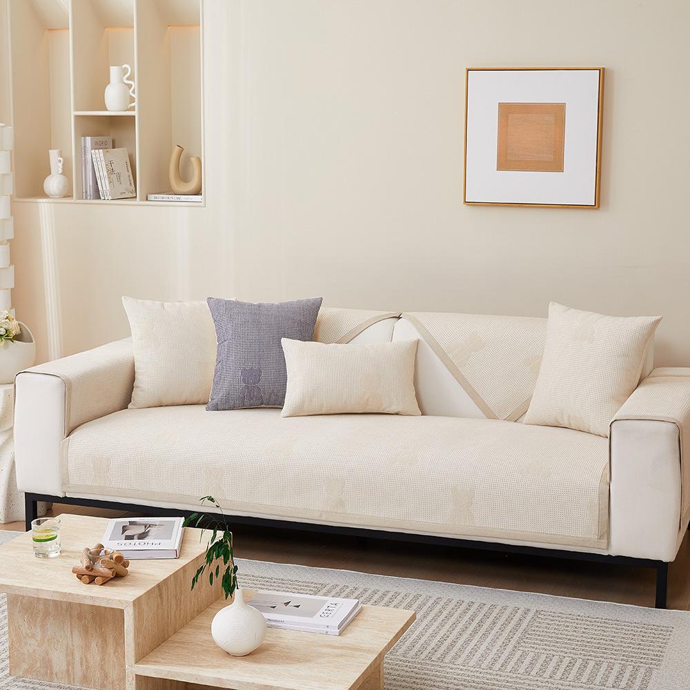 Cartoon Chenille Summer Sofa Cushion All-Season Universal Non-Slip Printing Cushion Leather Sofa Armrest Backrest Towel