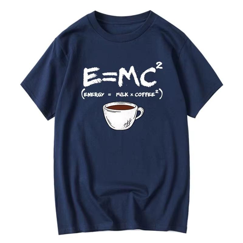 Men's T-shirt 100% Cotton Casual Funny Energy=Milk+Coffee Print Loose O-neck Cool Top for Men Short Sleeve Summer