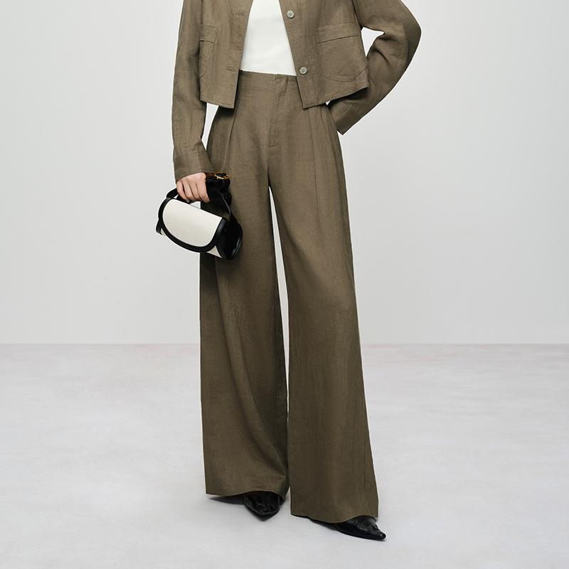 

100% Linen Casual Pants - Relaxed Wide-Leg, Versatile Old Money Style for Summer M