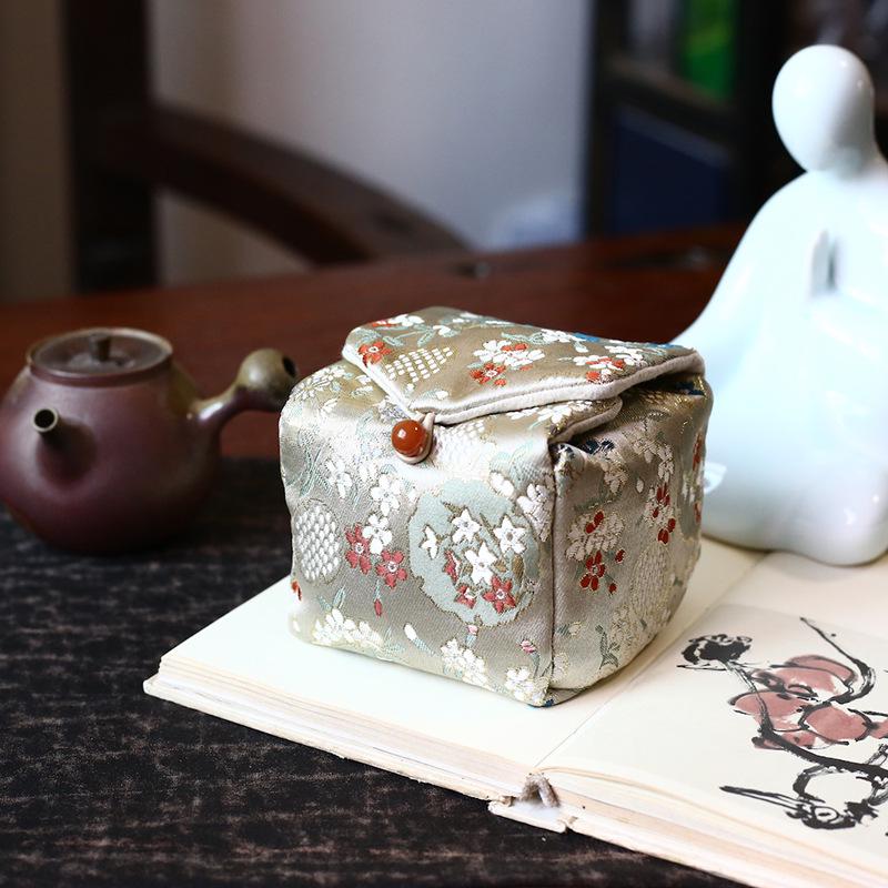 34-Color Chinese & Japanese Brocade Gaiwan Zisha Teapot Ceramic Cup Set With Cotton Bag
