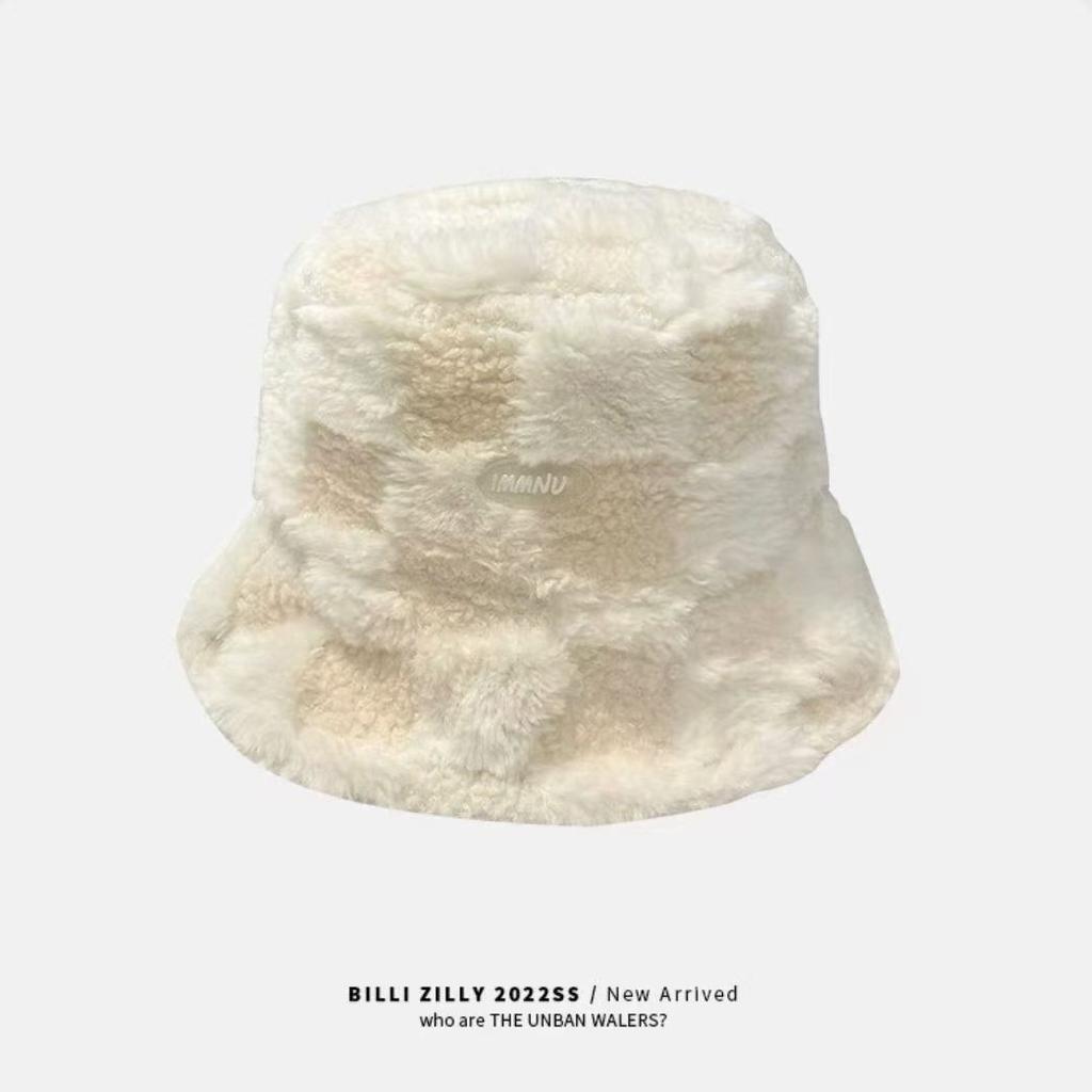 Autumn and winter lamb wool warm versatile student female bucket hat letter plush basin hat fleece
