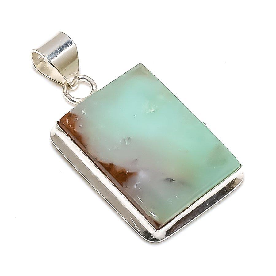 Chrysoprase Gemstone 925 Solid Sterling Silver Jewelry Pendant 1.77" SU-10328