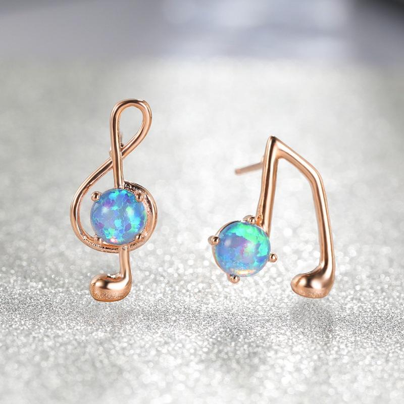 European and American fashion platinum blue opal music note stud earrings simple mini ins Internet celebrity style earrings earrings