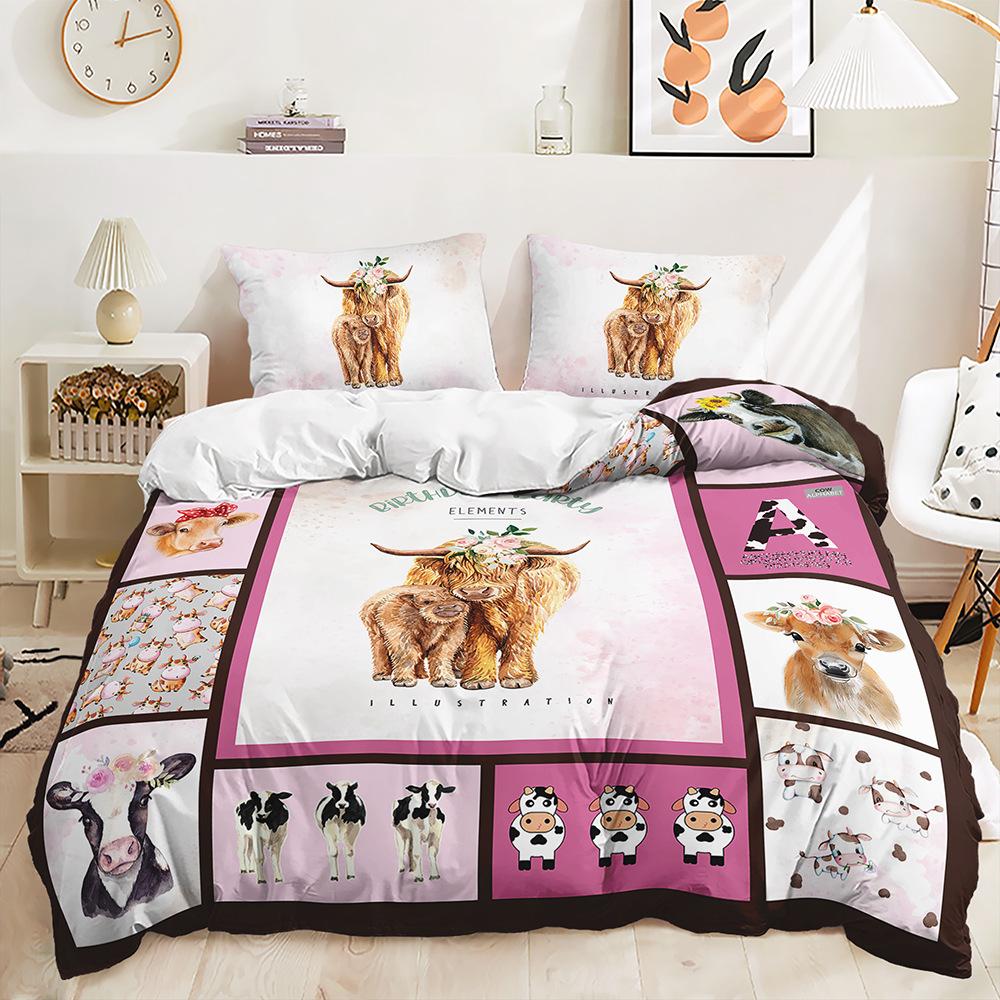 

Трехпредметный пасторальный комплект одеяла с коровами и животными, двухпредметный комплект постельного белья 135 * 200 (two-piece set) 90g
