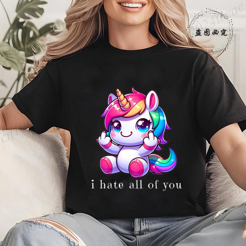 Funny Unicorn Women Summer T-Shirt First of All I'm A Delight Graphic T Shirt for Women Fashion Casual Sarcastic Tee Shirts Tops