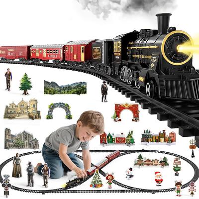 Zugset für Kinder 4-8, Elektrische Zugspielzeug mit realistischem Geräusch, Licht und Rauch für unter den Weihnachtsbaum, Modellzüge für Kleinkinder
