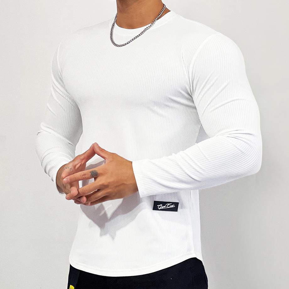 

Men s Elastic Long Sleeve Training T-shirt - Autumn/Winter Sports Casual Top L белый