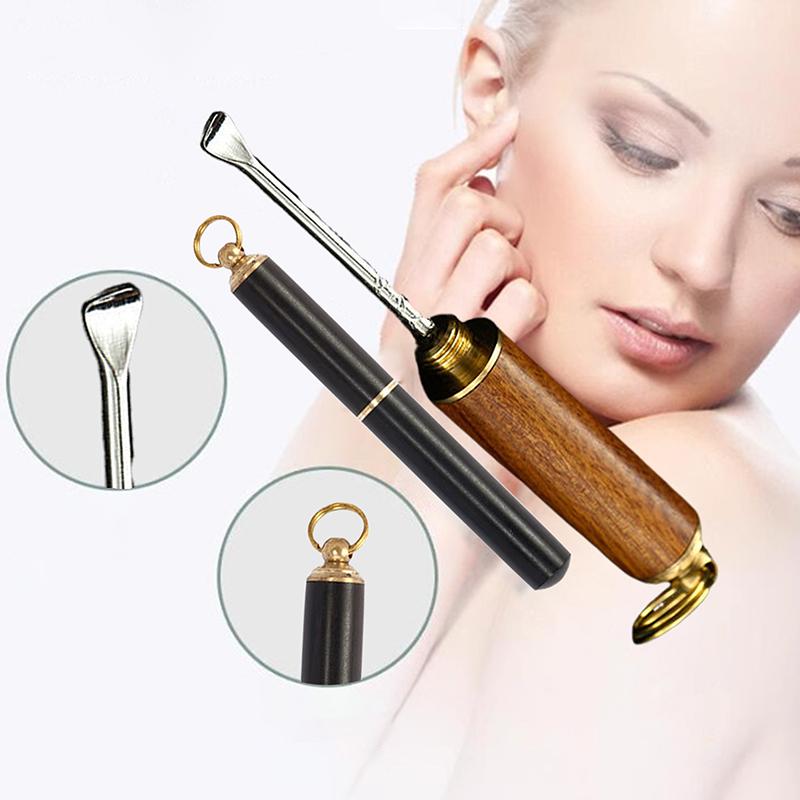 Portable Solid Wood Mini Ear Cleaner Keychains Ear Wax Removal Tool Earpick Cleaning Ears Ear Spoon Attached Key Ring With Cover