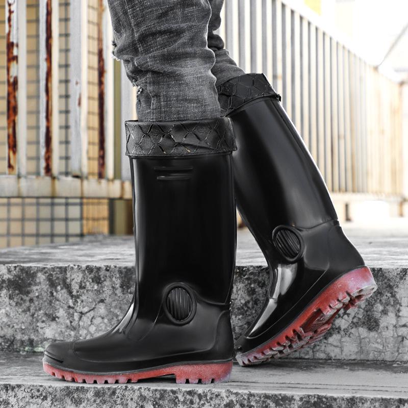 Men's Waterproof Non-Slip High-Top Rain Boots, Thick-Soled and Wear-Resistant for Fishing, Work, and Mining.