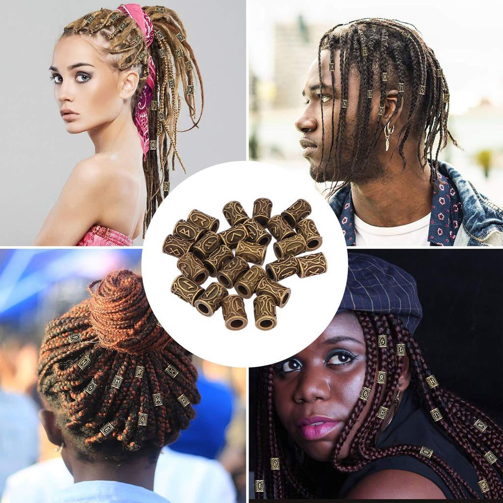 24 STK Haar Bart Perlen Vintage Großes Loch Dreadlocks Röhrenperlen für Männer Frauen Haardekoration 10 X 13mm