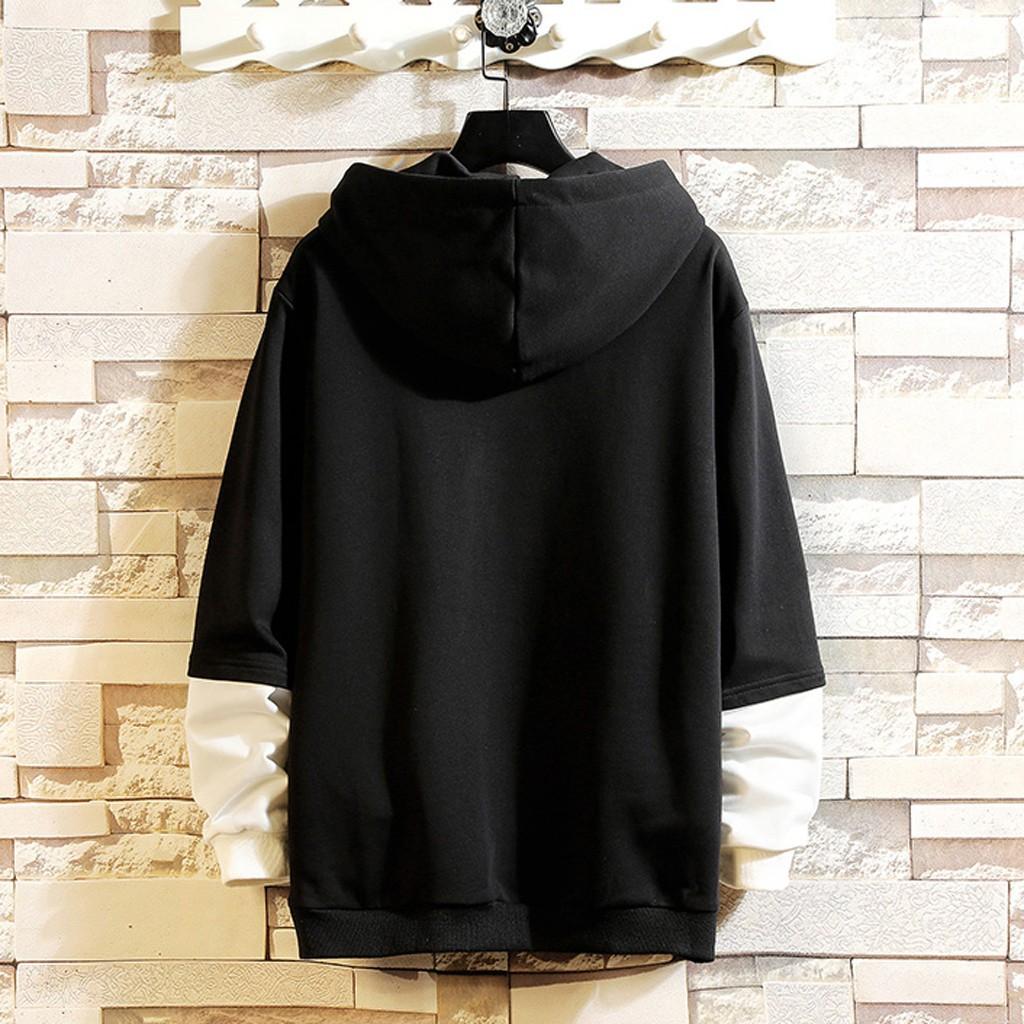 Men's  Casual Fashion Patchwork Hoodie Long Sleeves Sweatershirt Tops