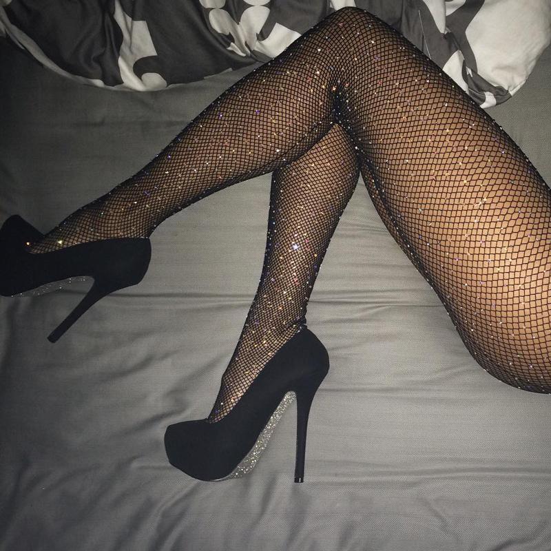 Tights Women Lingerie Sexy Lace Mesh Fishnet Stockings Pantyhose Female Hosiery Rhinestone Bling Nightclub Women Tight Pantyhose