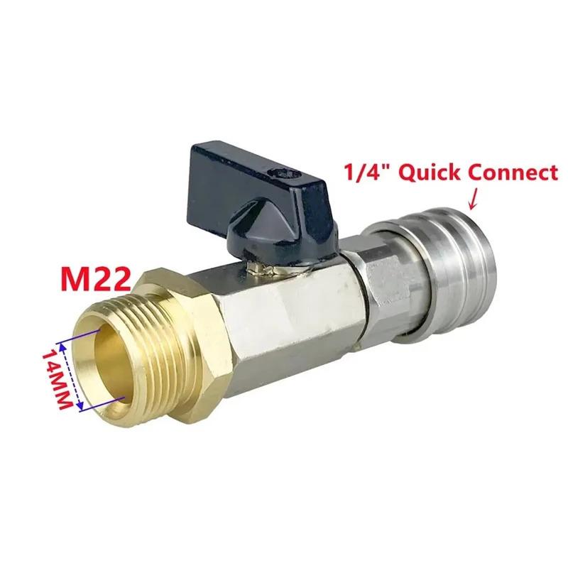 High Pressure Washer Ball Valve Kit 1/4 Inch Quick Connector And M22 14Mm For Power Washer Hose Switch On/Off