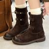 Sheepskin Version~ Retro Polished Belt Buckle Western Cowboy Boots Slim Short Boots Women's Maillard Martin Boots Locomotive Boots