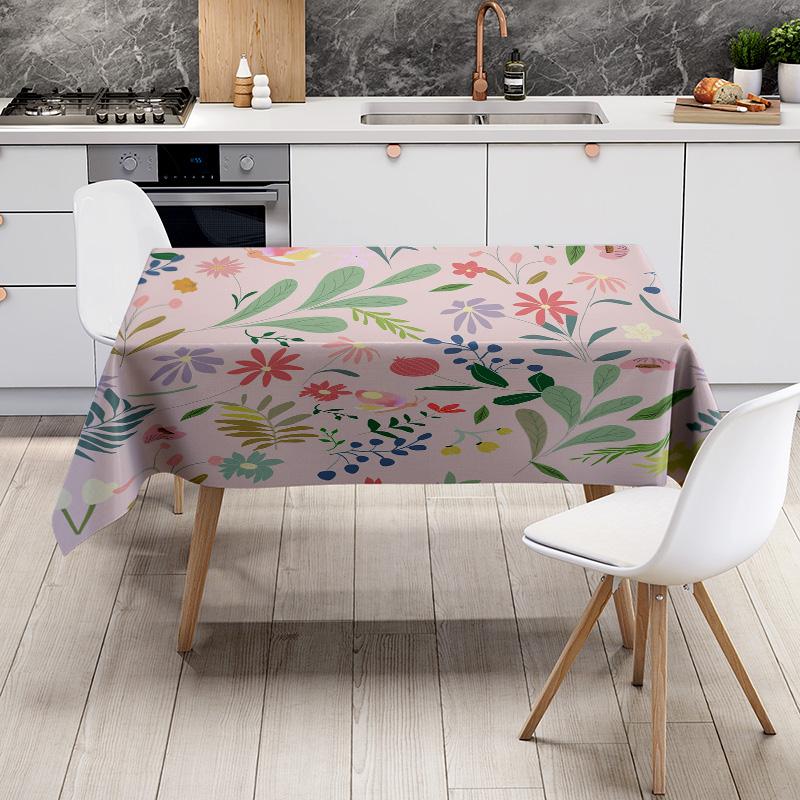 Colorful Floral Tablecloth Rustic Dining Room Decor Washable Reusable Placemats for Kitchen Pink Green Yellow White Blue