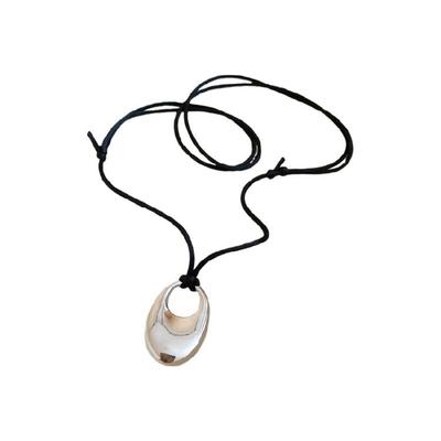 Modern Leather Rope Necklace With Geometric Metal Circle Charm Adjustable Length Versatile Layering Accessory