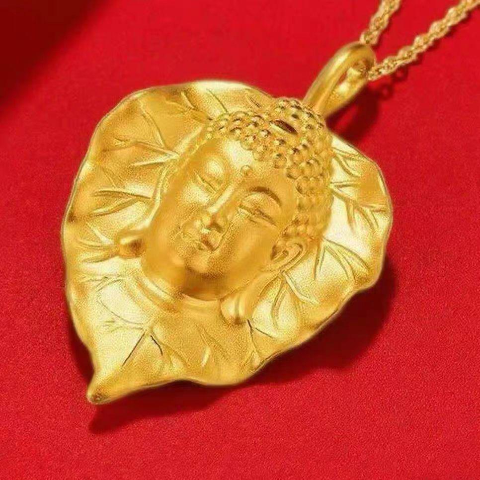 Elegance Gold Leaf Buddha Pendant Necklace - New Chinese Style Jewelry