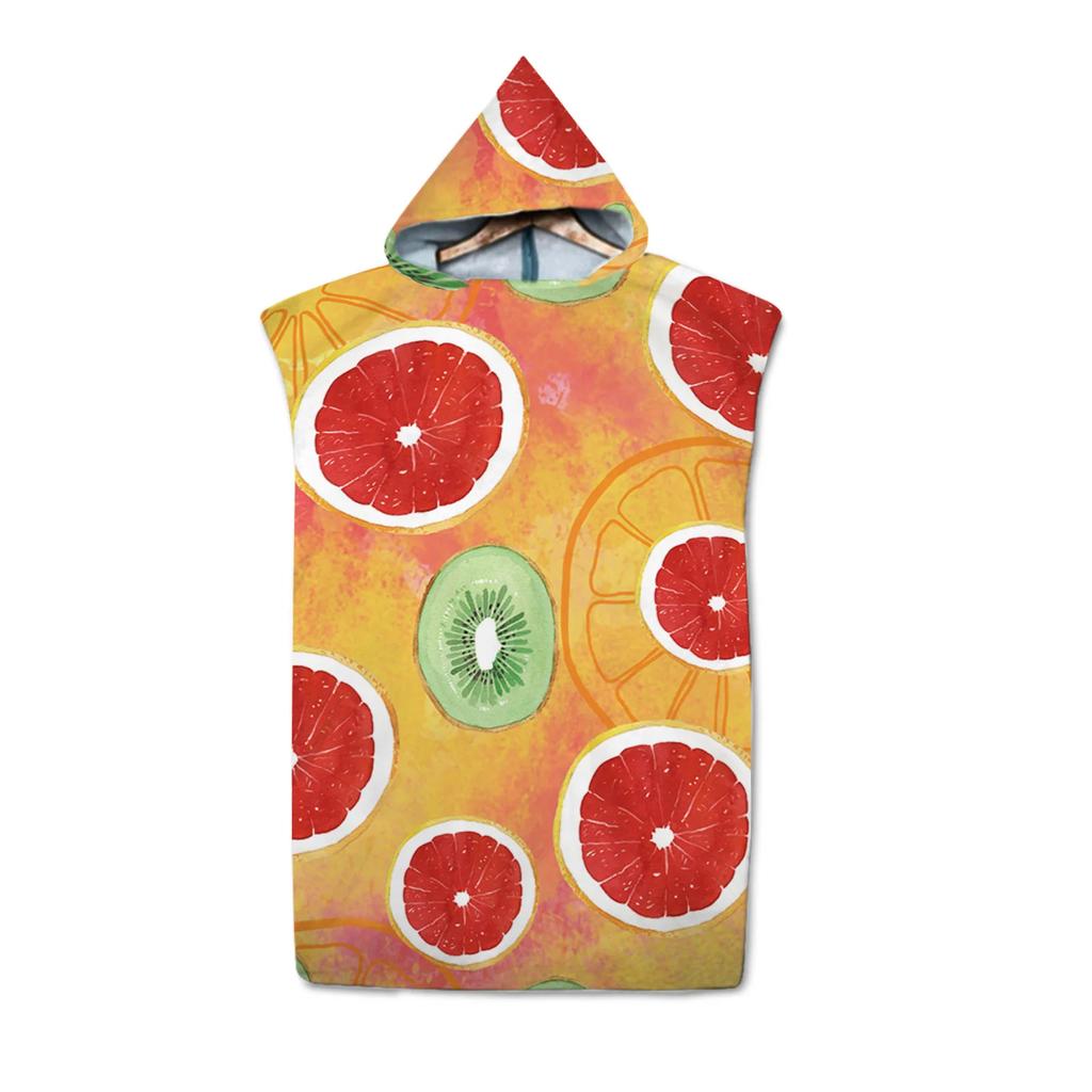 Fruit Kiwi Pomegranate Pattern Hooded Bath Towel Soft Microfiber Quick-Drying Beach Towel Adult Kid Outdoor Swimming Surf Poncho