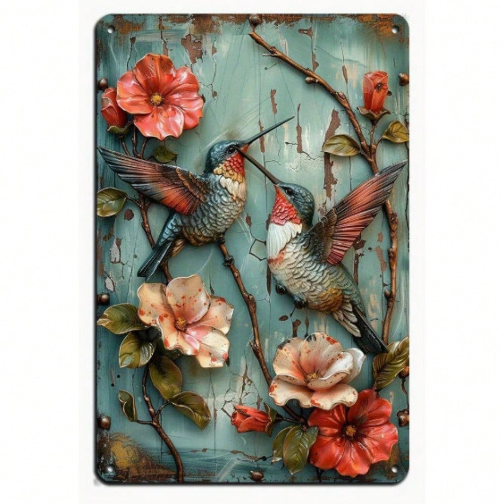Vintage 3D Metal Hummingbird Wall Art Rustic Farmhouse Garden Decor 20x30cm
