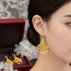 1 pair Temperament Fan Shaped Tassel Earrings Zinc Zinc Alloy Peacock Earrings Thai Golden Eardrops  Women