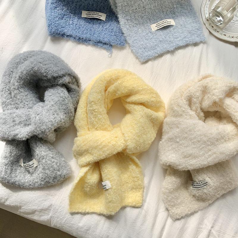 Knitted scarf women's winter new solid color versatile warm imitation cashmere soft waxy plush scarf scarf