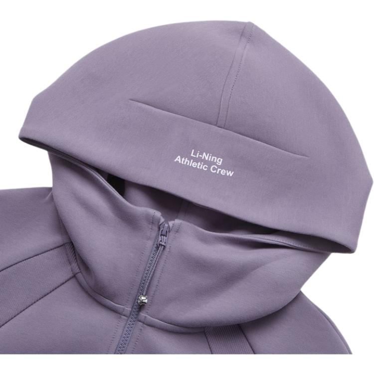 Li Ning Fitness Series Pullover Solid Color Loose Long Sleeve Hoodie Women hoodies Charcoal-Purple AWDUF06-5