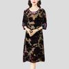Spring and Summer Women's Plus Size Dress Loose Retro Round Neck Velvet Dress A-Line Long Floral Dress