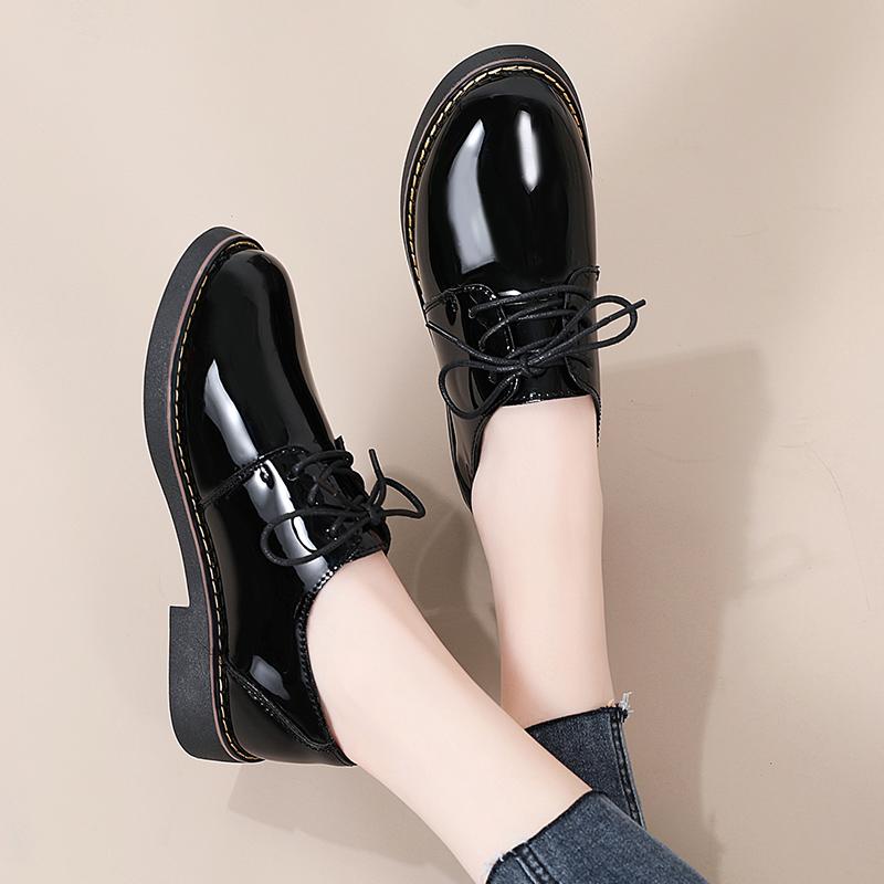New Women Oxfords Women's Shoes Ladies Leather Female Pointed End Sewing Retro Comfortable Footwear Lolita Shoe Black 40