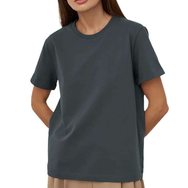 2024 European & American Women's Casual Loose Solid Color Short-Sleeved T-Shirt for Spring/Summer