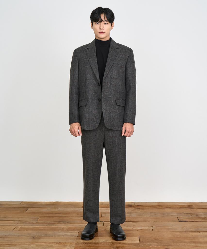 Prairie (Set) Wool Herringbone Check Blazer Setup (Charcoal)