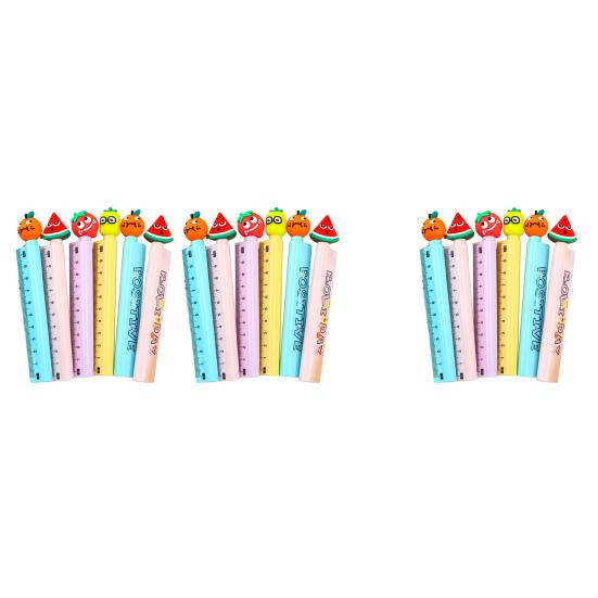 6/12Pcs Cartoon Fruit Gel Ruler 0.5MM Quick Drying Assorted Smooth Writing Pen with Multi-functional Writing Pen
