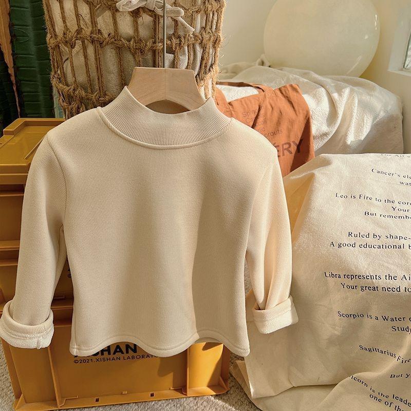 

Детский бархатный свитер-водолазка для поддевания Осень и Зима Корейский детский цельнокроеный бархатный внутренний топ Тренд 90 бежевый