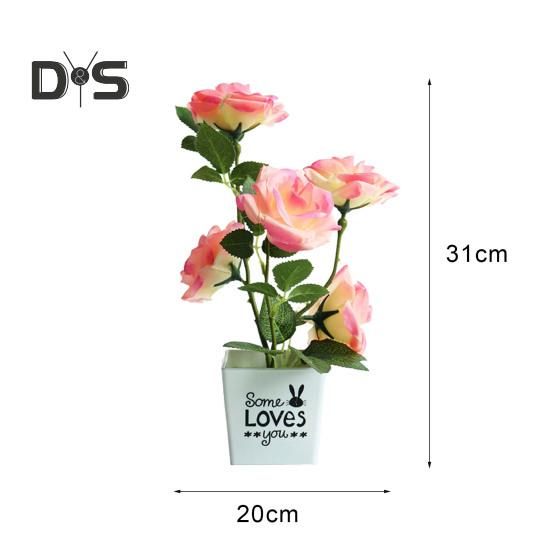 DYS Home Decor Artificial Plant Pot Rose Desktop Decor Faux Silk Flower Indoor Outdoor Imitation Flower Pot