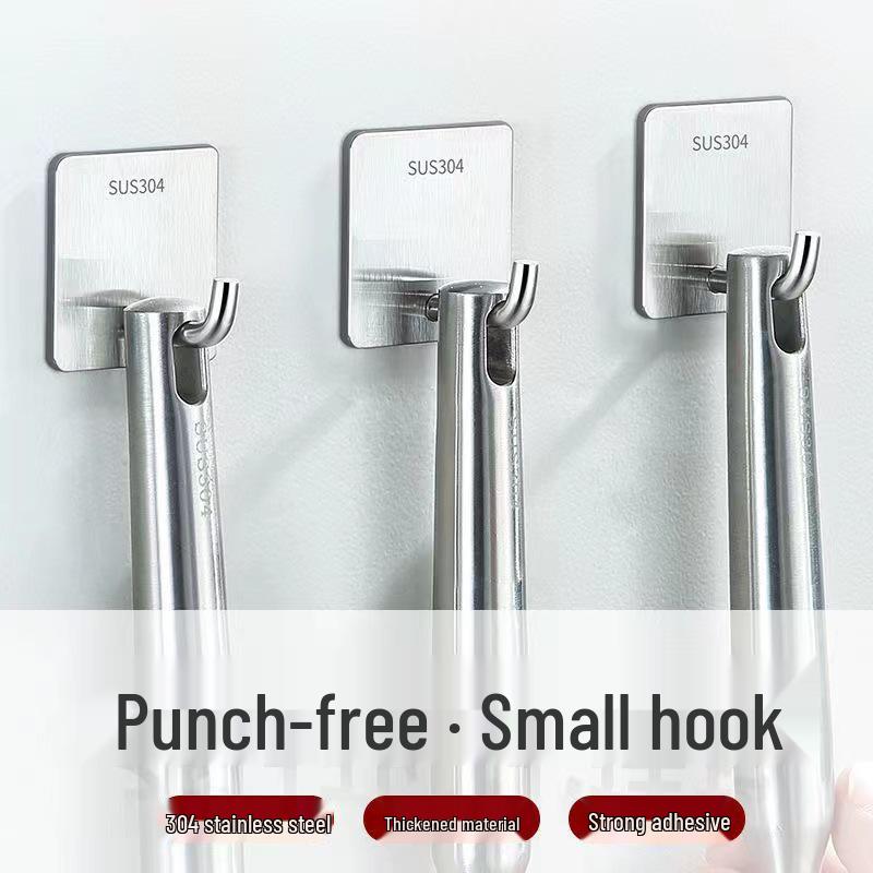 Ganchos de pared adhesivos de acero inoxidable duraderos - Sin taladro, Fuerte capacidad de carga, Ganchos metálicos para ropa sin dejar marca