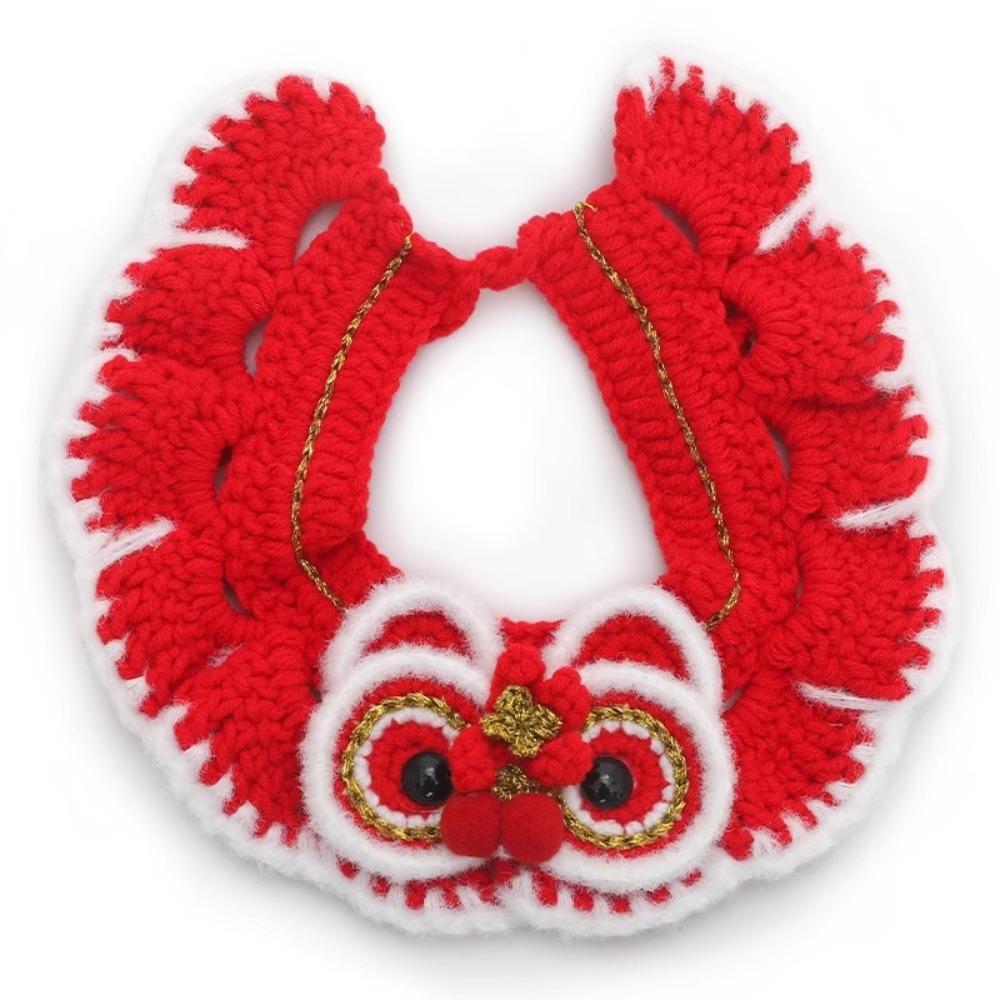 Roter Katze Schal Chinesischer Stil Haustier Lätzchen Katzenhalsband Neujahr Gestricktes Haustierhalsband für Katzen Welpen