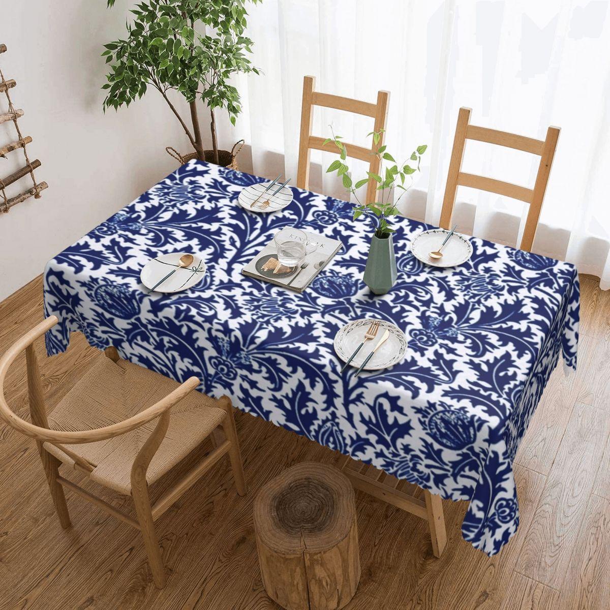 Jingyue Pet Unisex Cobalt William Morris Thistle Damask, Rectangular Waterproof Oilproof Tablecloth Table Cover For Dining Events Table Cloth