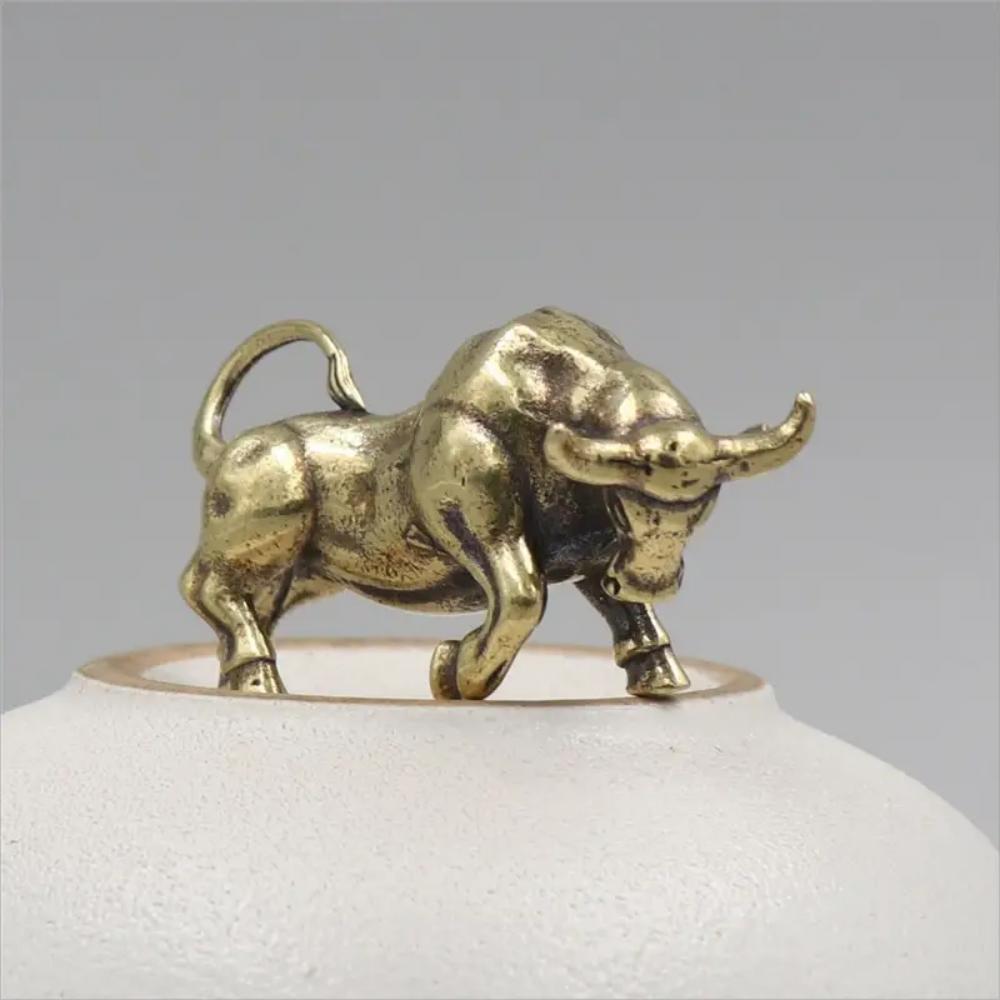 

Vintage Brass Bull Keychain - Zodiac Animal Figurine, Copper Car Key Pendant & Home Decor Accessory