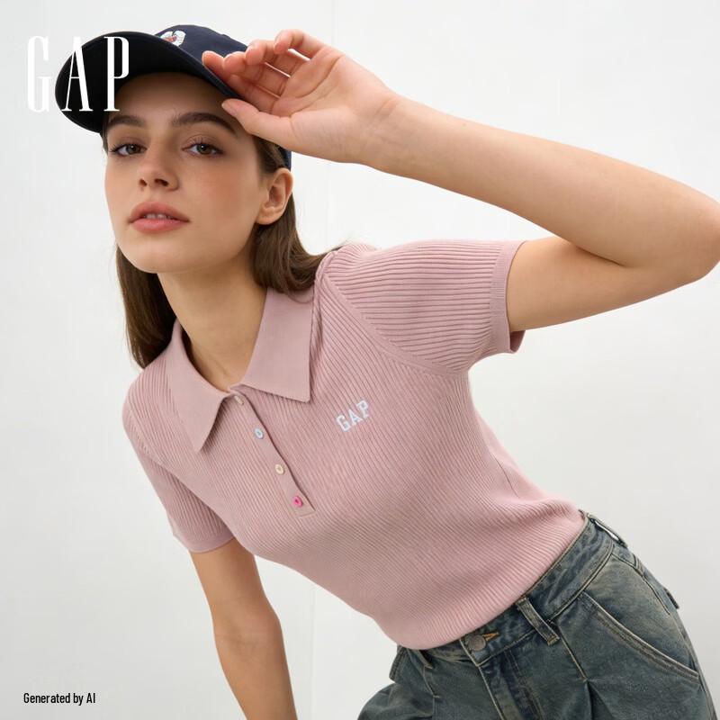 GAP Women's 2026 Spring Logo Ribbed Knit Polo Shirt