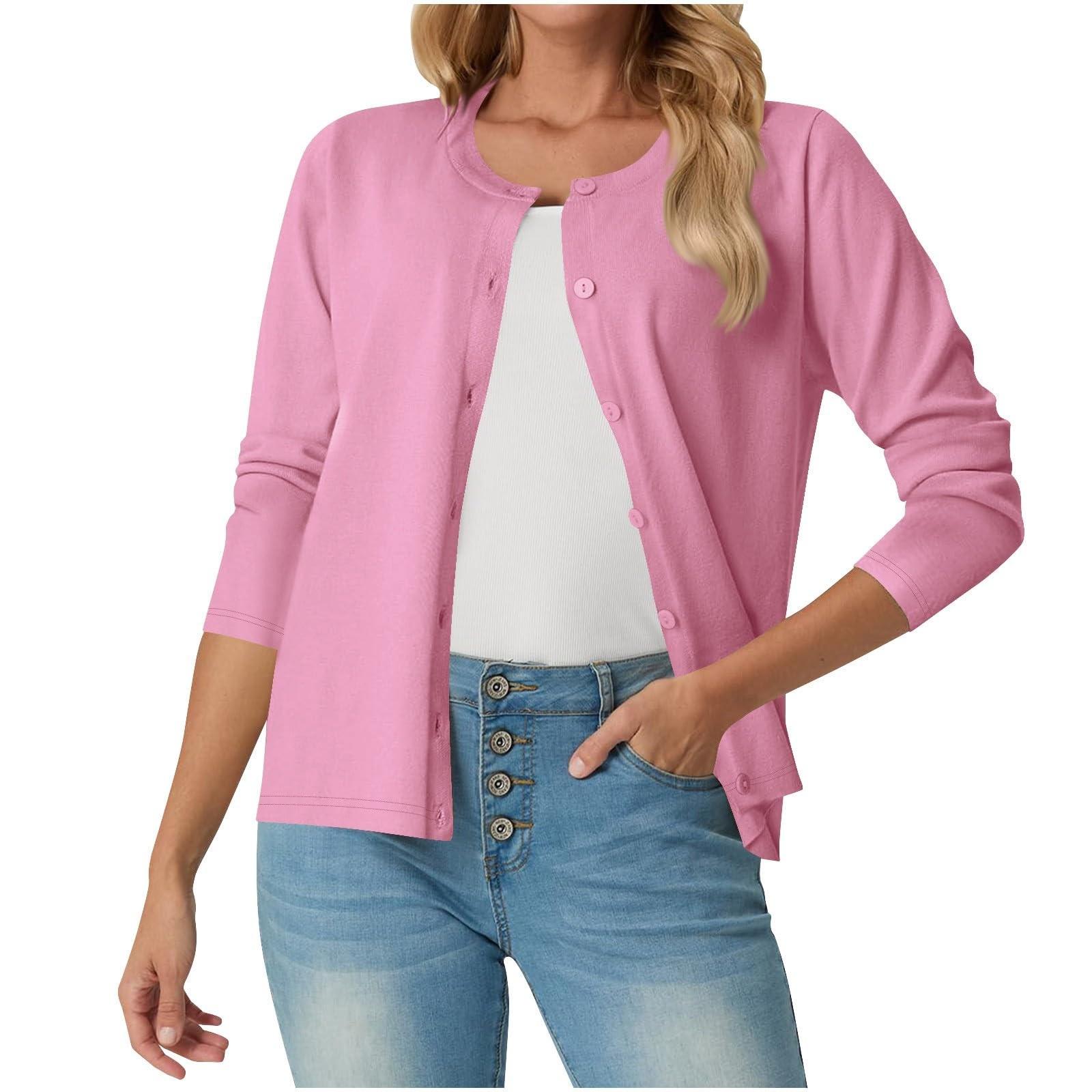 

Женский модный повседневный удобный кардиган с длинным рукавом XL розовый