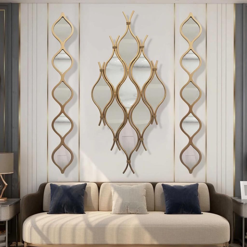 Long Strip Multi Grid Wrought Iron Mirror Wall Sticker Art Home Livingroom Background Wall Decoration Hotel Store Wall Ornaments