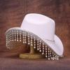 New European and American style cowboy hat women's summer beach sun hat rhinestone fringed jazz cowboy hat