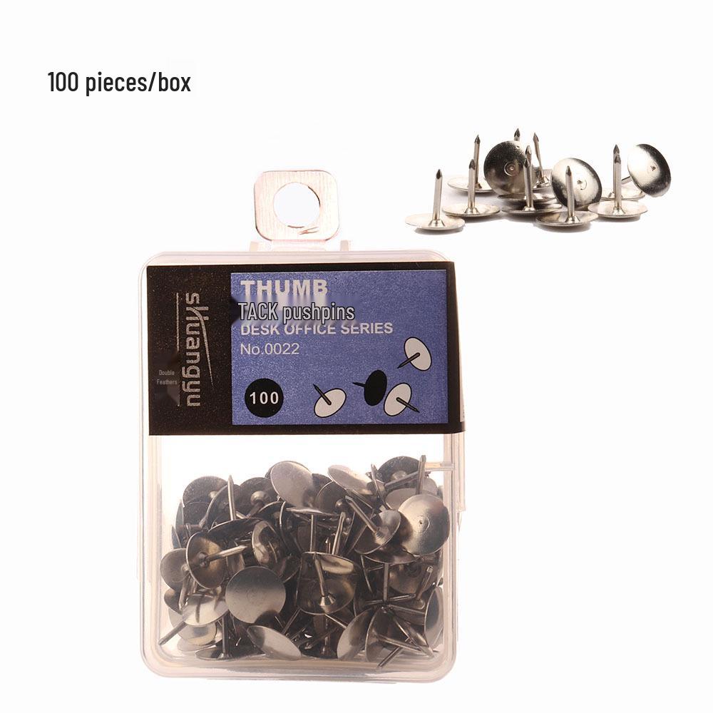 

Office Culture Silver Nickel-Plated Pushpins, 100 Press-in Pins in Box for Cork Positioning