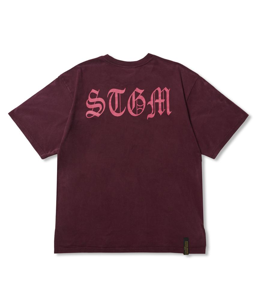STIGMA Paranoid Tv Vintage-Like Washed Oversized Short Sleeves T-Shirts Burgundy