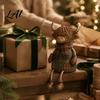 Decorative Figurine for Mantle Christmas Highland Cow Figurine Cute Ornament with Retro Plaid Clothing Farmhouse Holiday Tabletop Shelf And