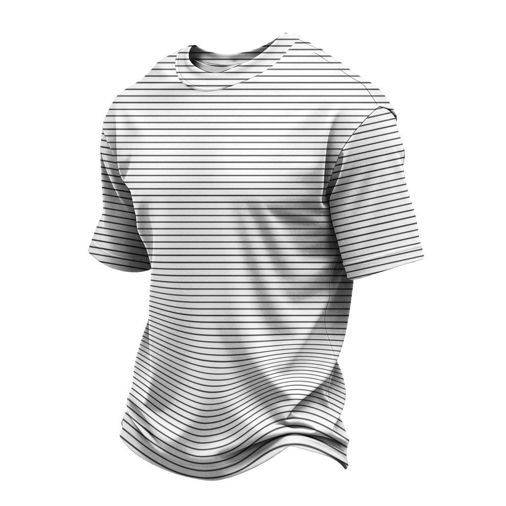 Men's Casual Quick-Dry Round Neck Short Sleeve Striped T-Shirt - Lightweight Mesh Breathable