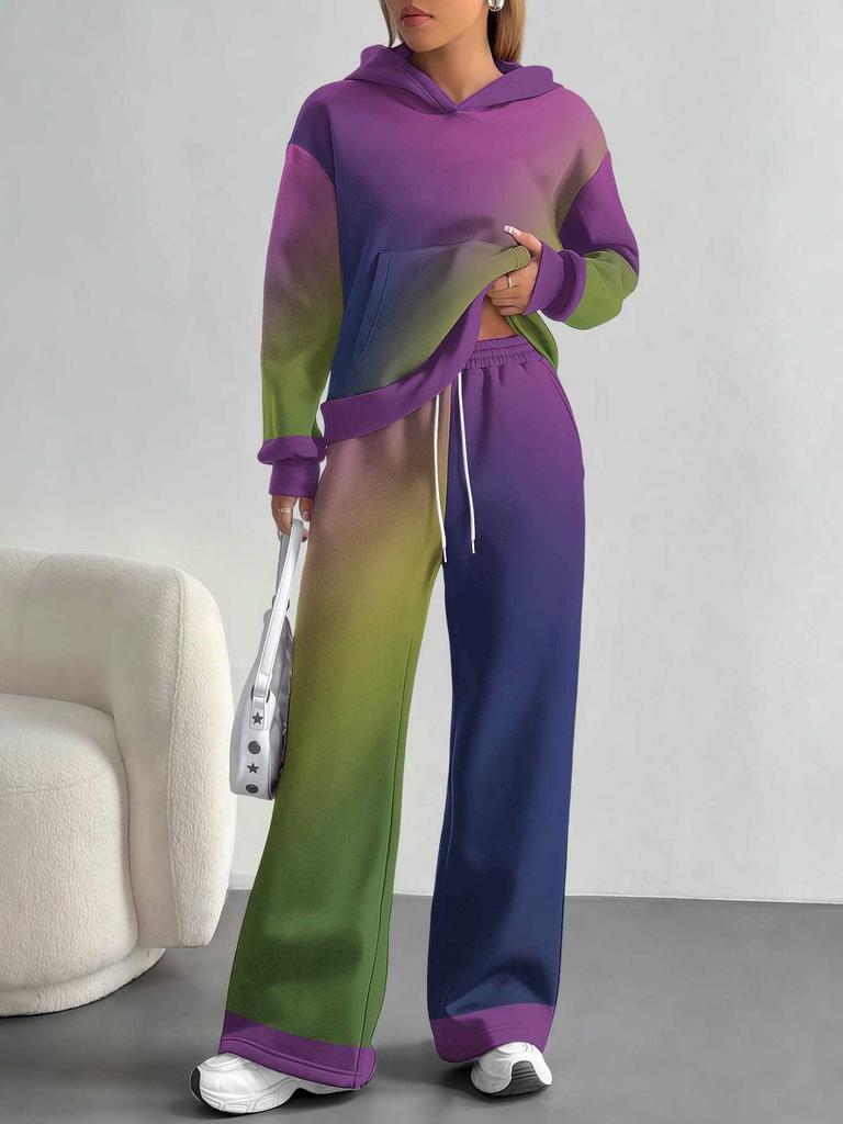 Flame splicing European and American autumn and winter casual long-sleeved suit women's hooded sweater trousers two-piece set