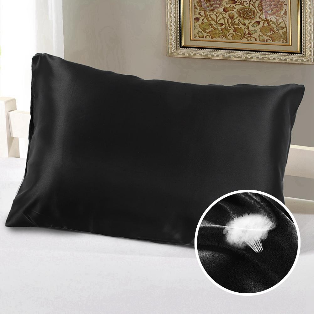 Bedding Luxury Soft Silky Satin Pillowcase Black With Zipper UK US Queen 51*76*2 Cm