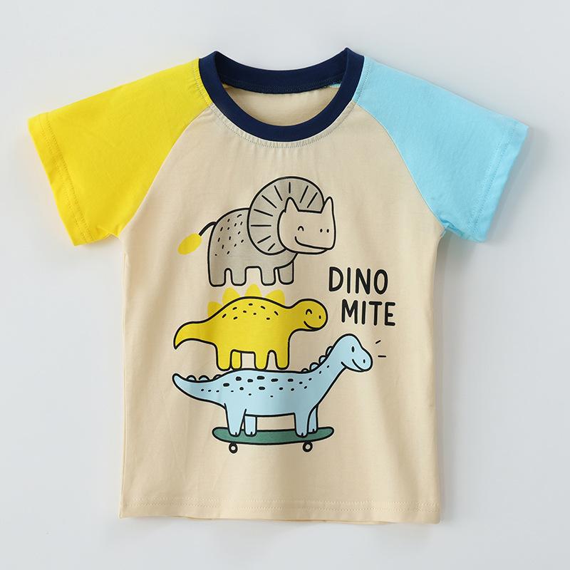 

New summer collection: boys’ short-sleeved T-shirt with a stylish dinosaur print, children’s round-neck top 90cm(2-3Y) абрикосовый